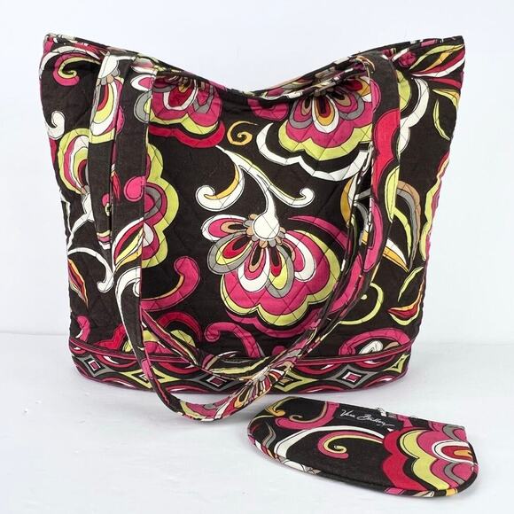 Vera Bradley Handbags - 2 Piece Vera Bradley Retired Puccini Shopping Tote & Wallet Brown Yellow Red